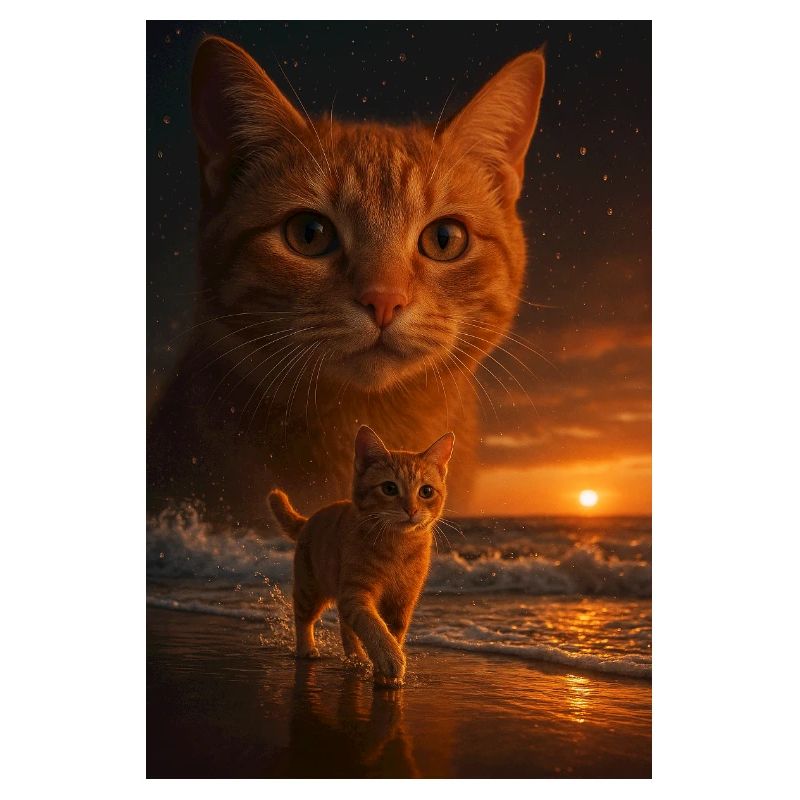 Coucher de soleil chat Double vue