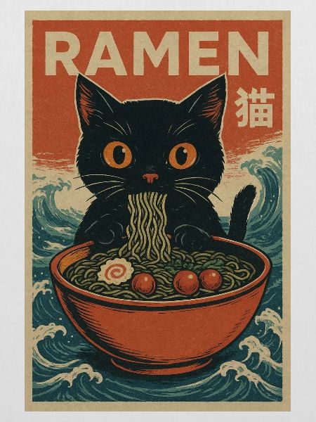 Ramen Katze Retro Poster