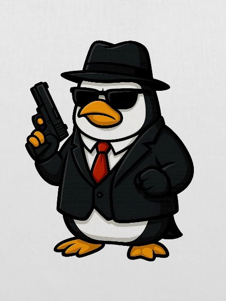 Pinguin-Spion im Smoking