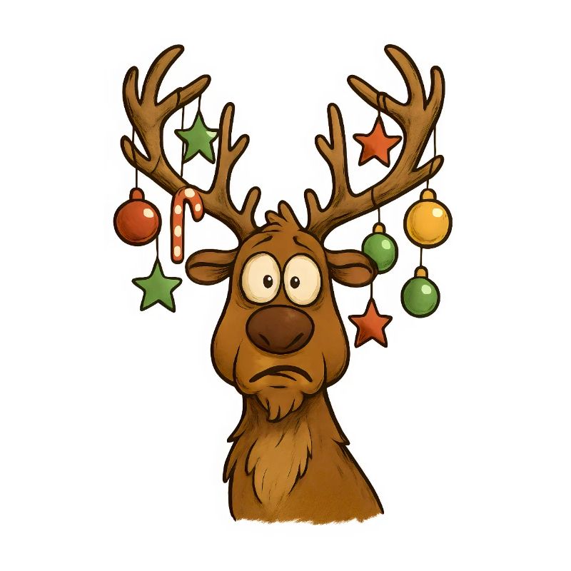 Cheerful moose with tree decoration