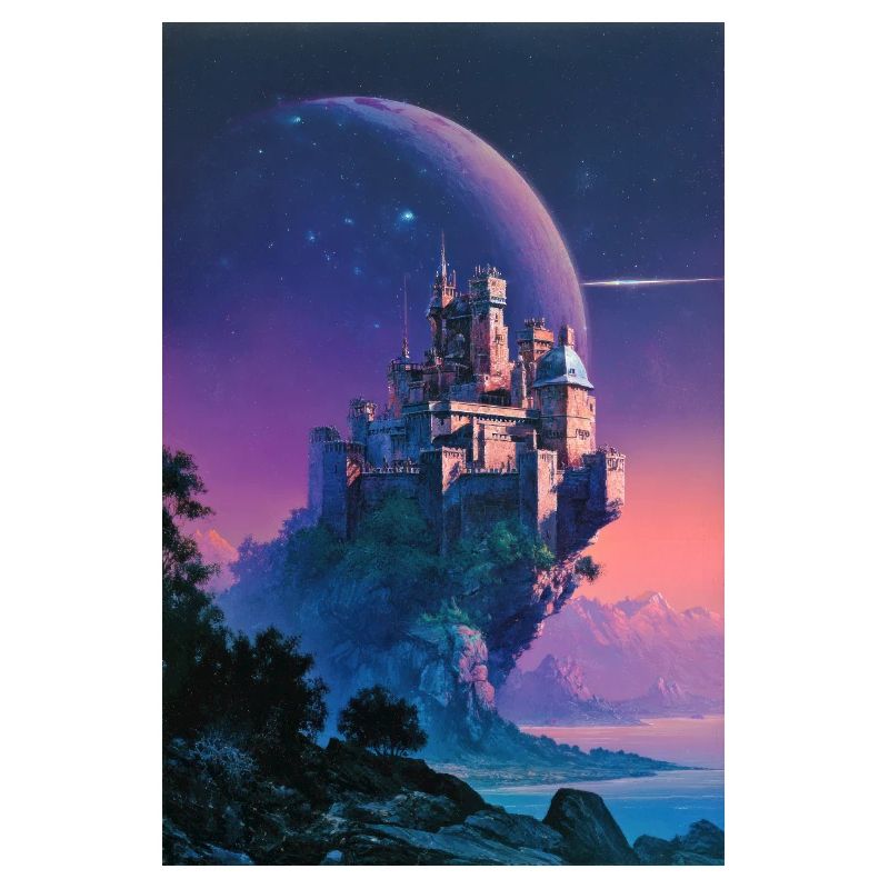 Moonlit Castle Over Nebula Isle