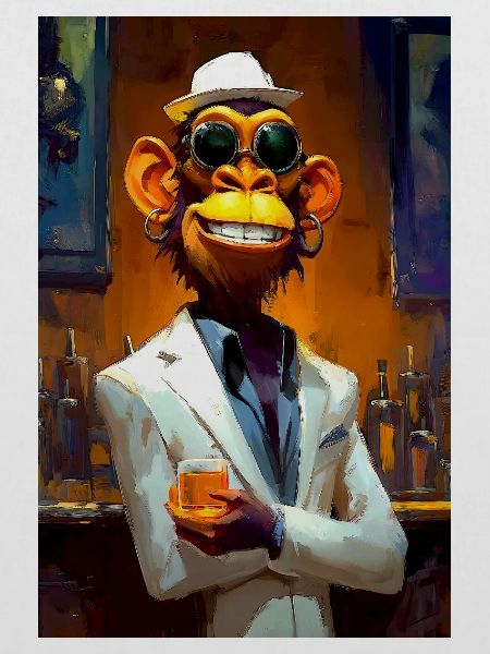 Affe im Anzug an Bar