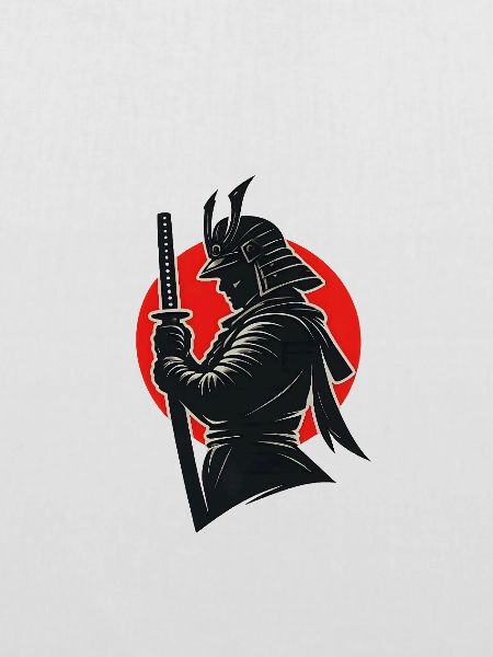 Samurai-Silhouette unter roter Sonne