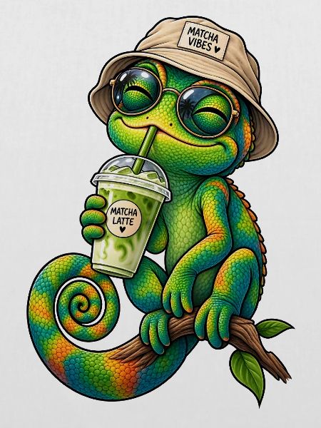 Süßes Chamäleon mit Matcha Latte