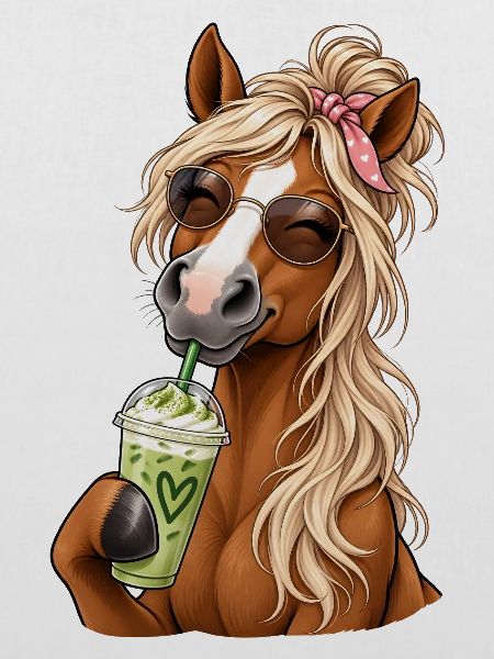 Süßes Pferd mit Matcha Latte