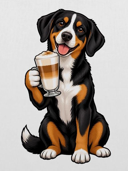 Entlebucher Sennenhund mit Latte Macchiato