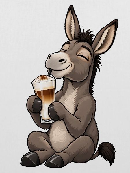 Esel mit Latte Macchiato