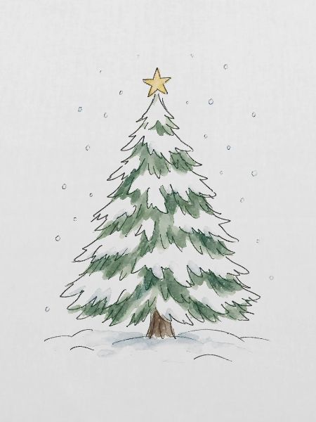 Schneebedeckter Weihnachtsbaum mit goldenem Stern