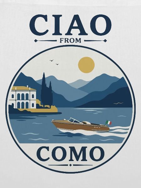 Como See: Villa, Boot und Berglandschaft