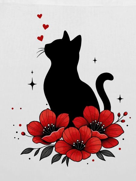 Schwarze Katze & Rote Mohnblume