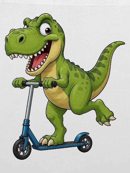 Süßer T-Rex auf Roller Cartoon Freund
