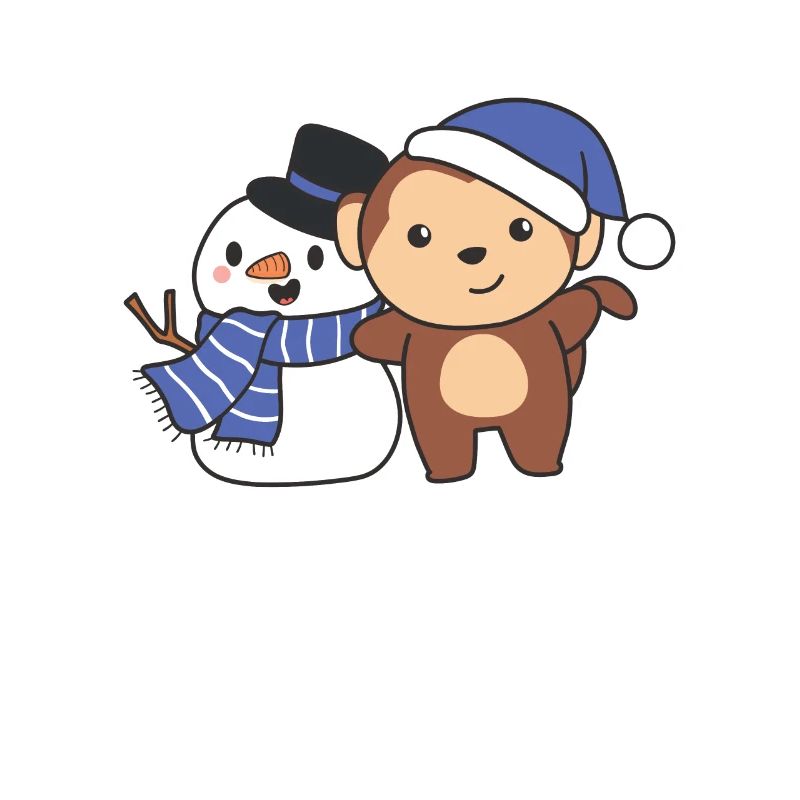 Monkey with snowman in winter for Christmas