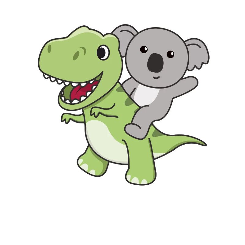 Koala monte sur un Dino mignon T-Rex avec des koalas