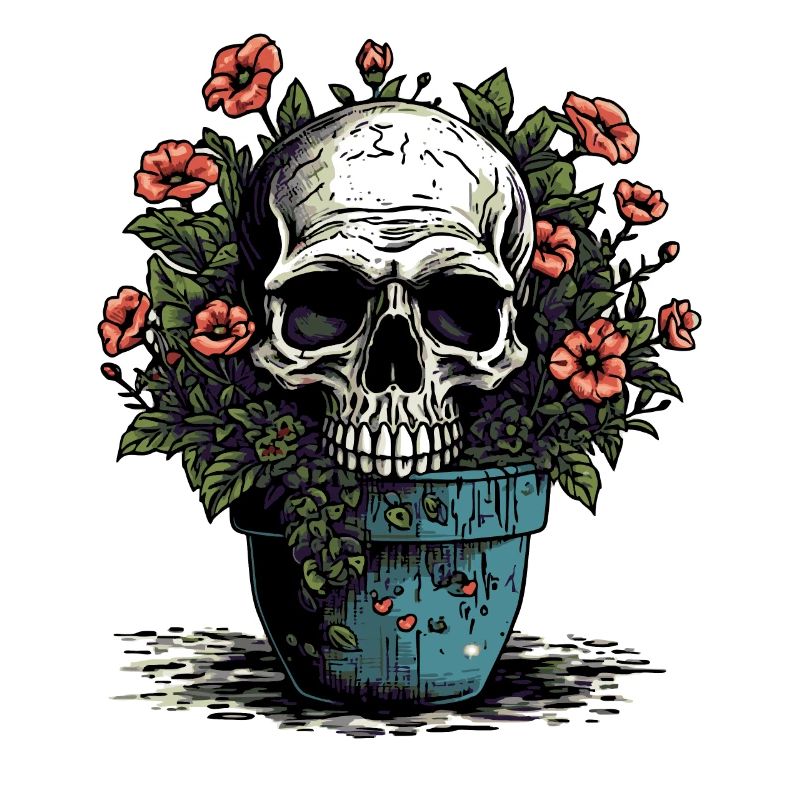Skull and potted plants