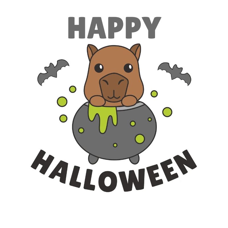 Capybara Happy Halloween Witch’s Cauldron Bat