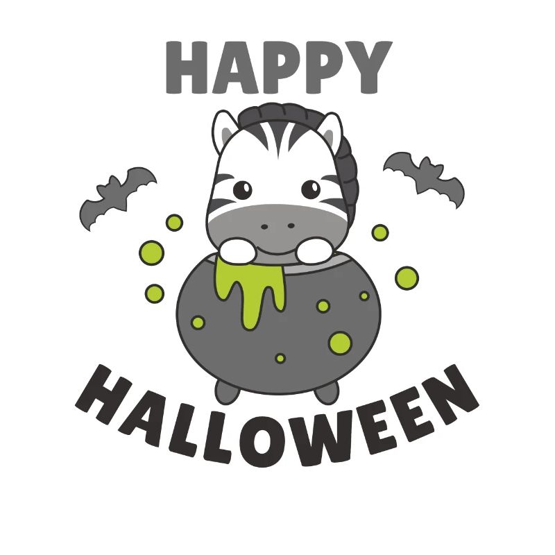 Zebra Happy Halloween Witch's Cauldron Bat