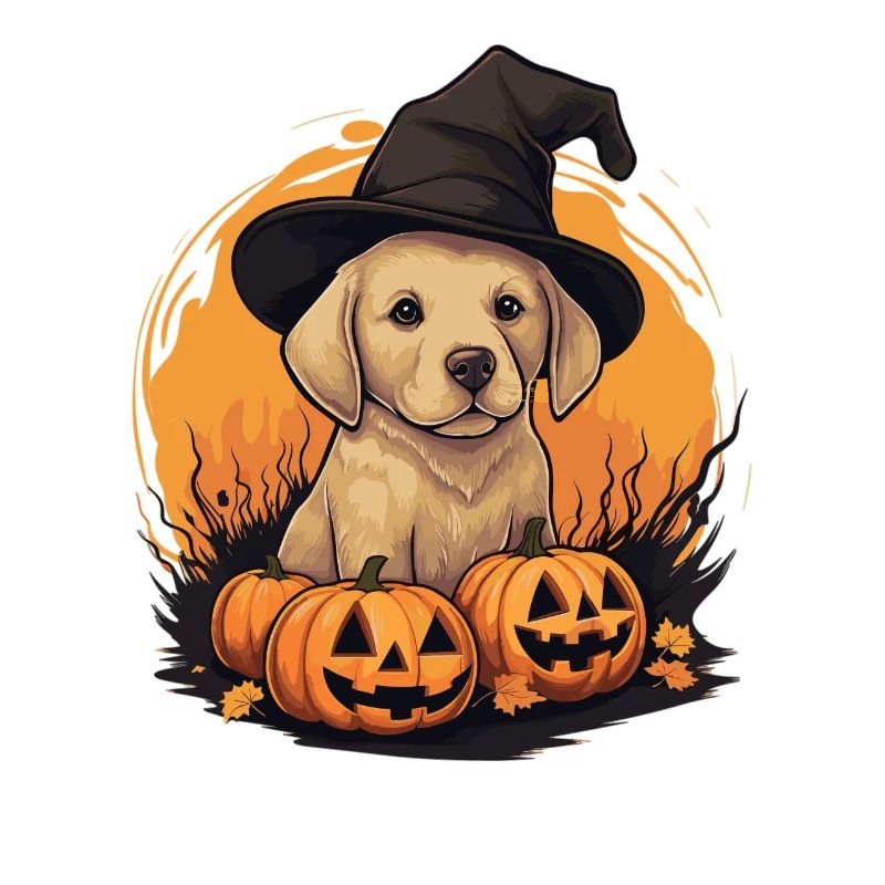Halloween Witch Hat Pumpkin Dog Labrador