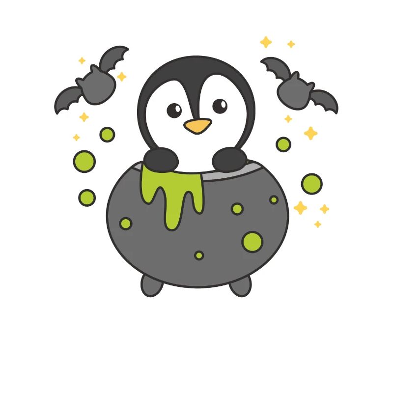 Pingouin Joyeux Halloween Bâton de Chaudron de Sorcière