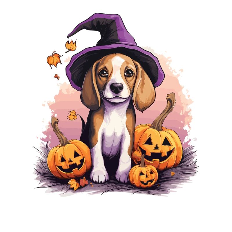 Halloween Witch Hat Pumpkin Dog Beagle