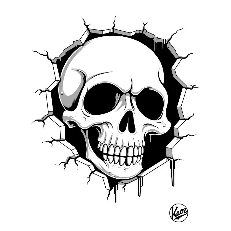 Skull breaking through the wall