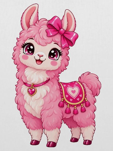 Kawaii Pink Llama mit Herz