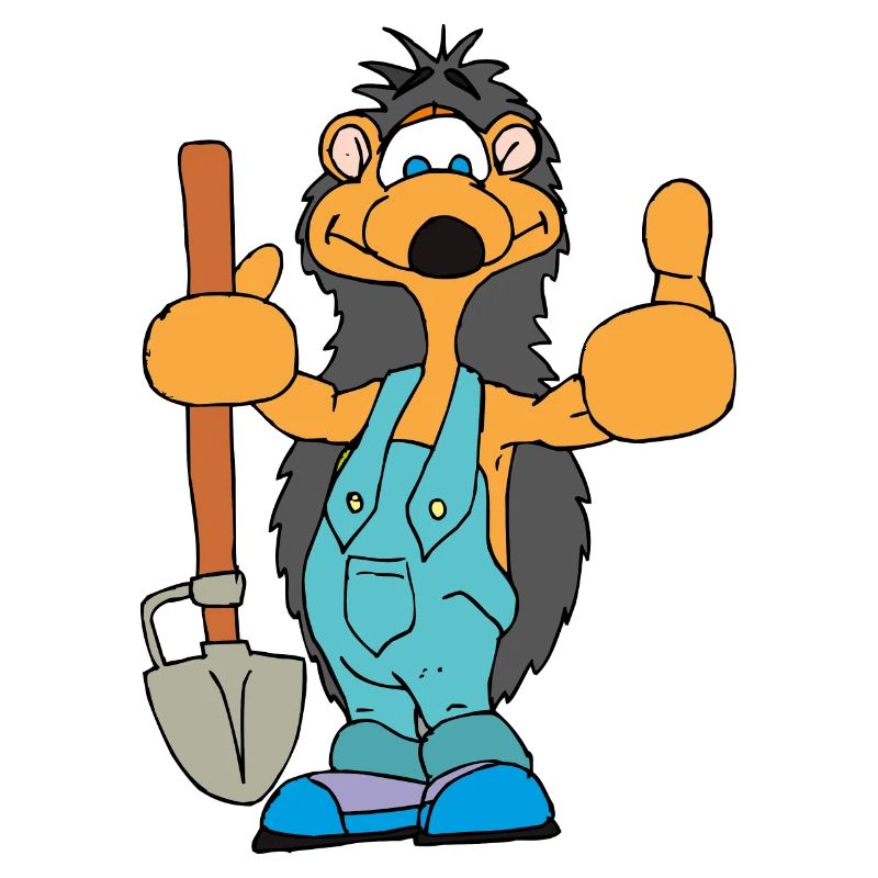 Der Gärtner-Igel arbeitet im Garten