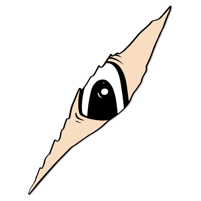 Eye peeks through a crack - torn fabric