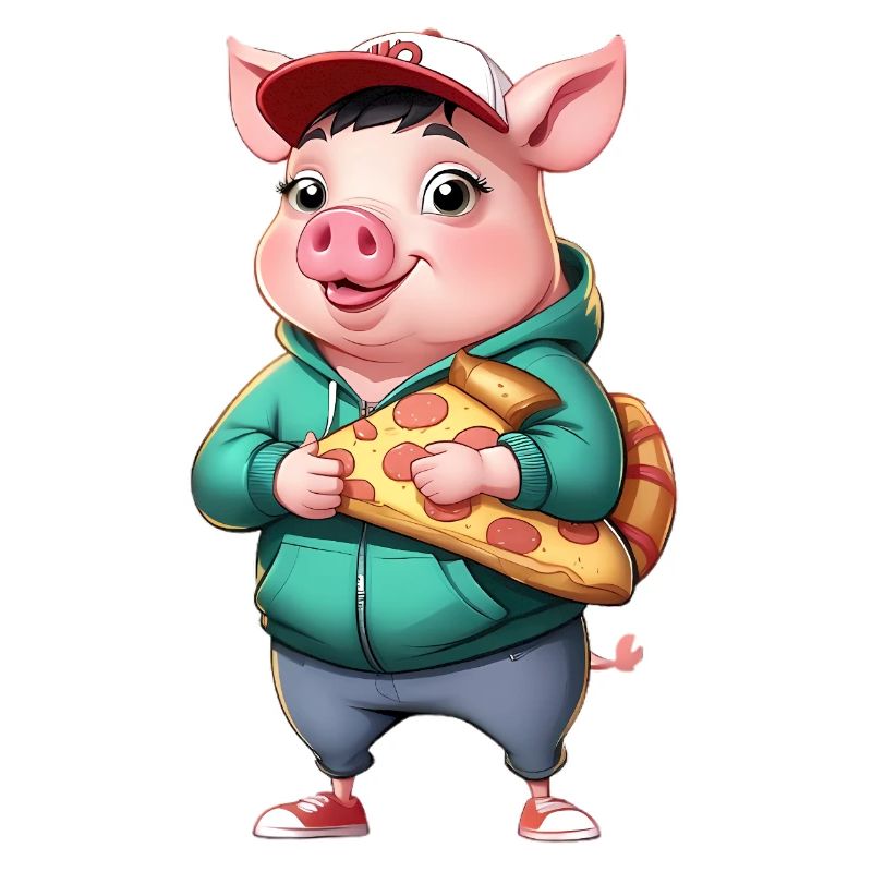 Cochon en sweat à capuche avec part de pizza