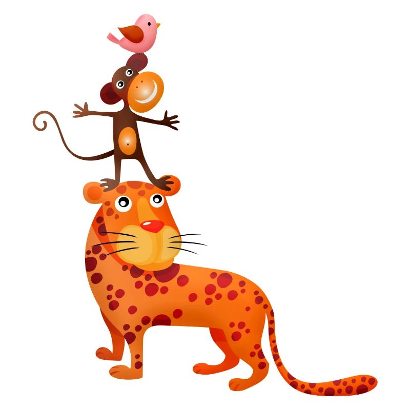 Tiger Monkey and Bird, Tiger,Affe und Vogel