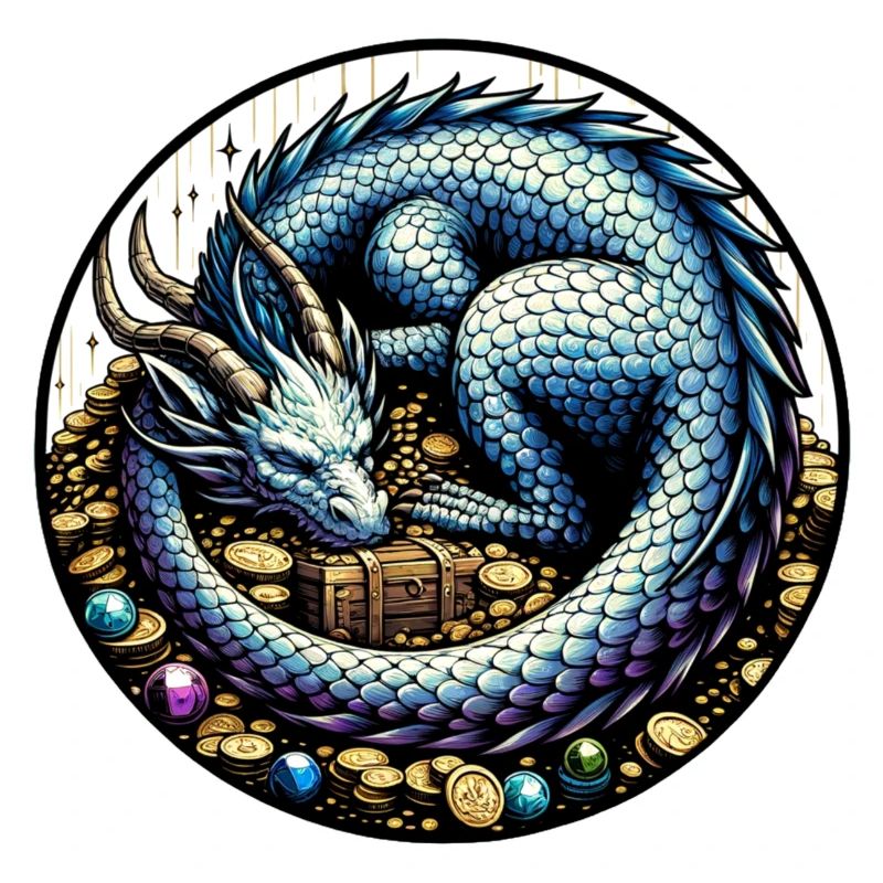 Drache Blau auf einem Schatz