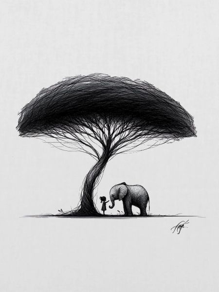 Kleines Mädchen Baum Elefant
