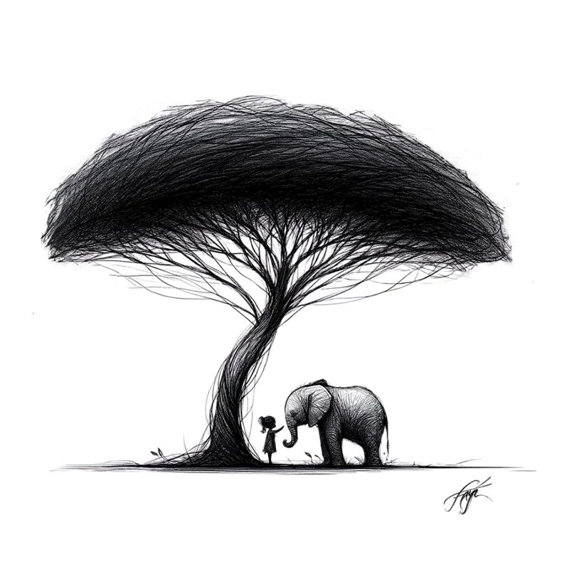 Kleines Mädchen Baum Elefant