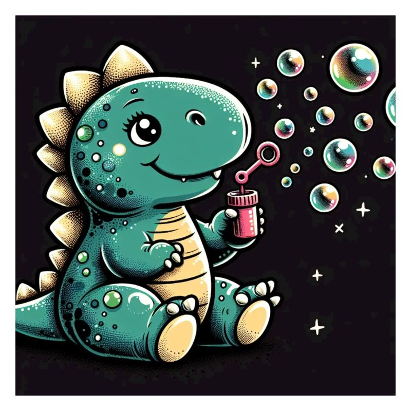 Dino with soap bubbles in space