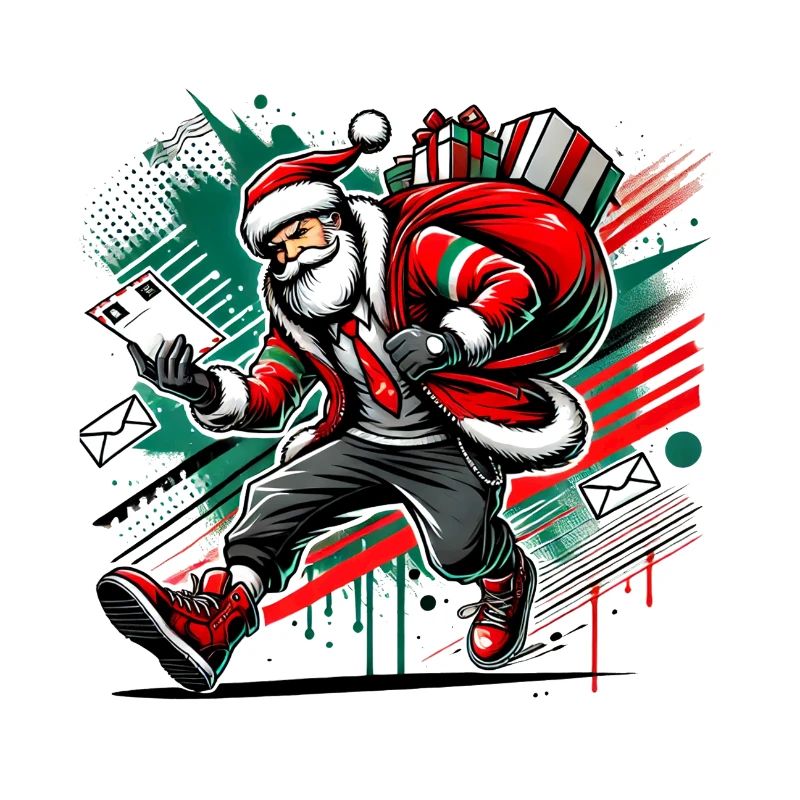 Weihnachtsmann als Postbote im Stress