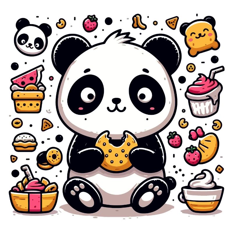 Süßer Panda mit Snacks