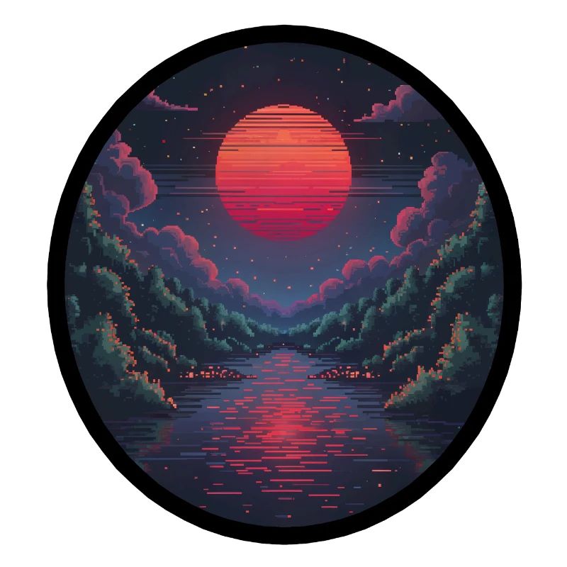 Coucher de soleil pixel sur l’eau