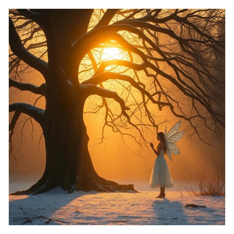 Warm golden hour light bathes an ancient tree
