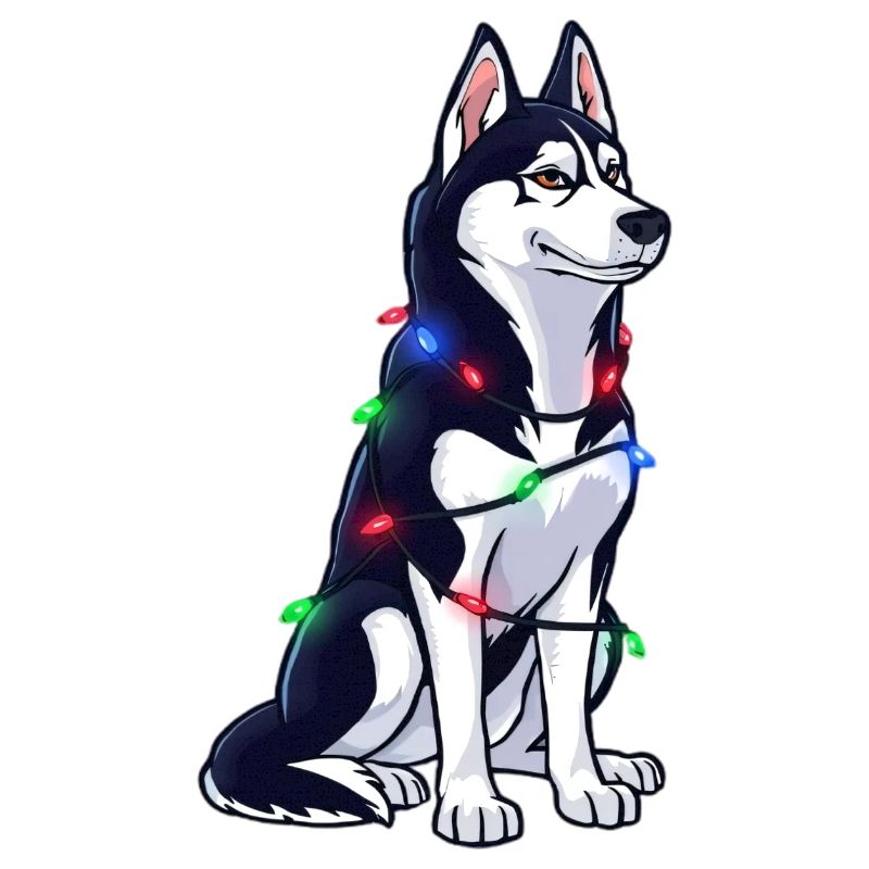 Husky Mit Weihnachtslichtern