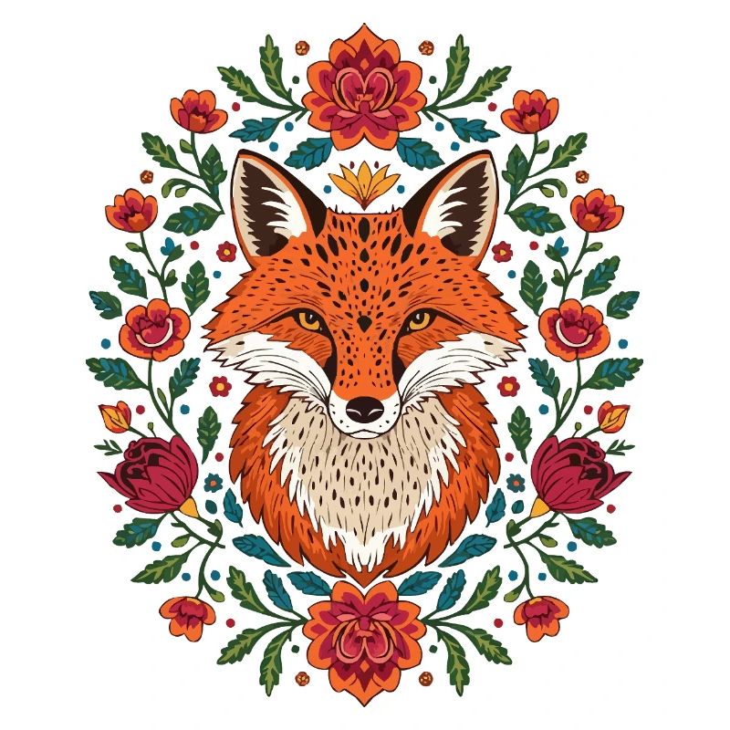 Renard dans une couronne de fleurs Explosion de couleurs