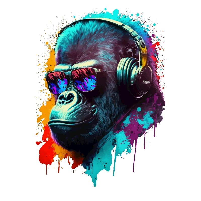 Gorilla Affe DJ Kopfhörer Sonnenbrille Club Musik
