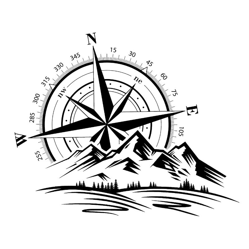 Compass Direction Mountain Graphic