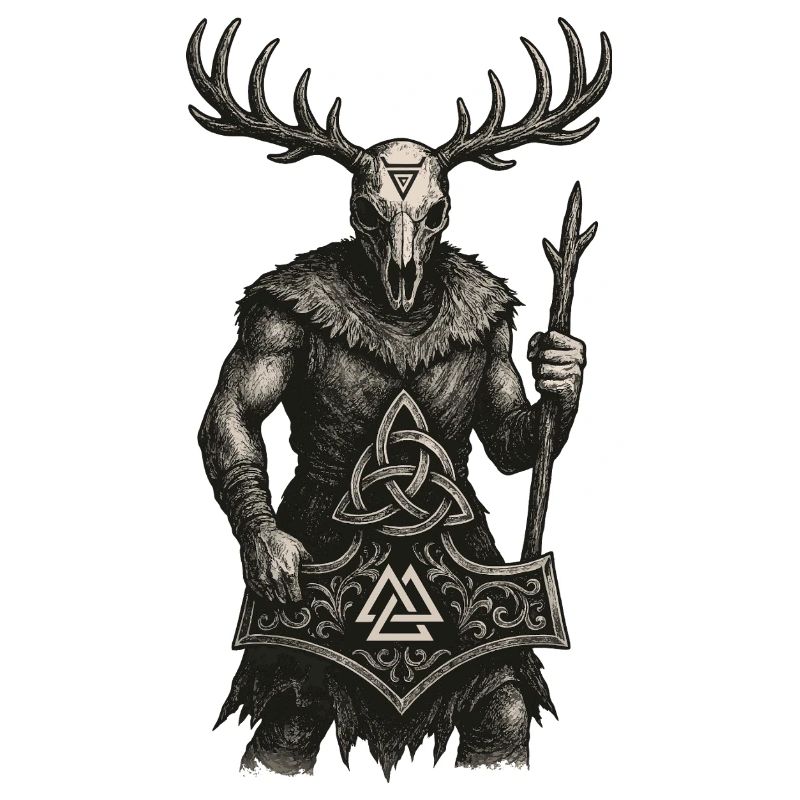 Gardien de la forêt | Totem de Valknut et Mjölnir