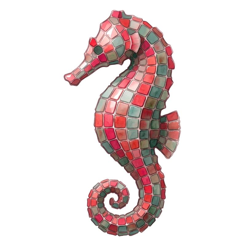 Seepferdchen Mosaik - Maritimes Kunst-Design