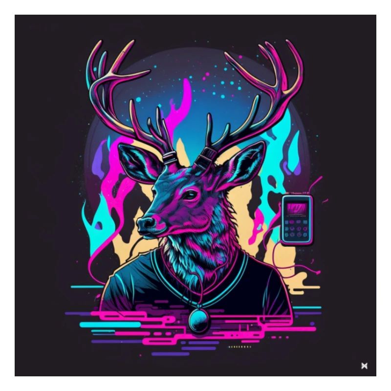 Deer with neon colors, synthwave / 80s