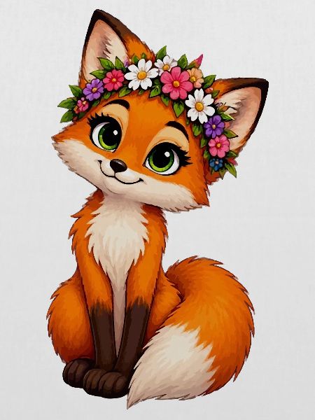 Fuchs mit Blumenkranz