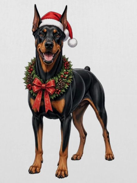 Dobermann Hund an Weihnachten 