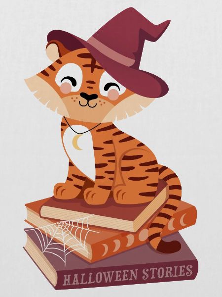 Tiger auf Halloween-Bücherstapel