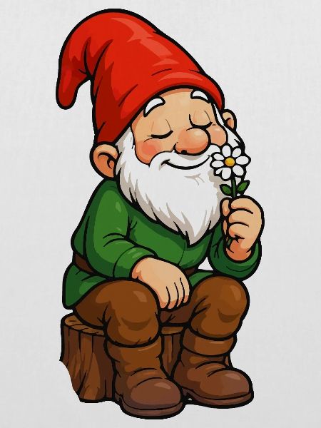 Gartenzwerg mit Blume – Fröhlicher Cartoon