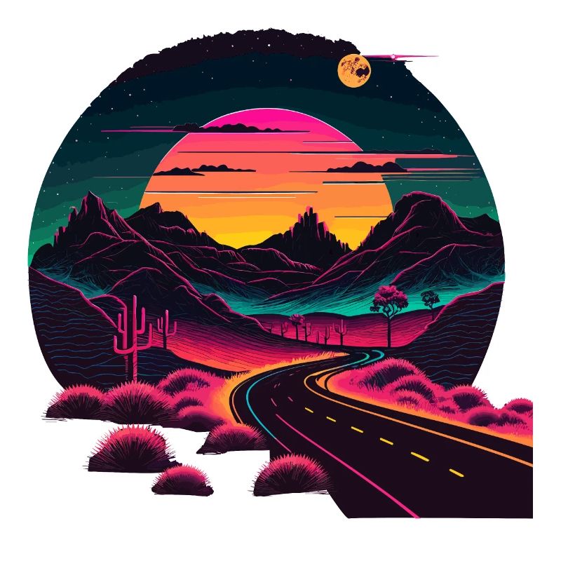 Straße im Synthwave-Stil