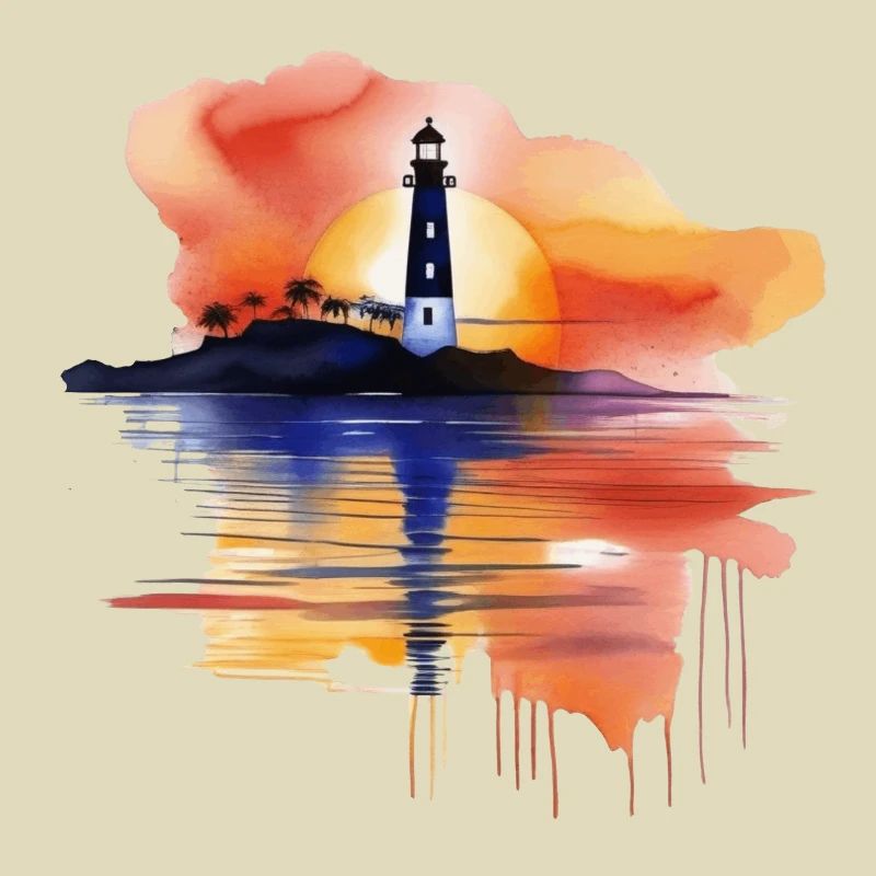 Ein Aquarell-Leuchtturm-Szene